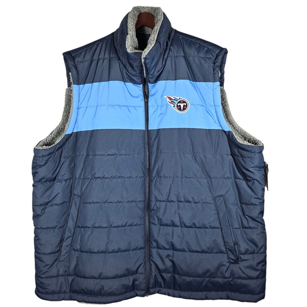 NFL Tennessee Titans Reversible Vest 4XL NWT Puffer Fleece Navy Grey Big & Tall